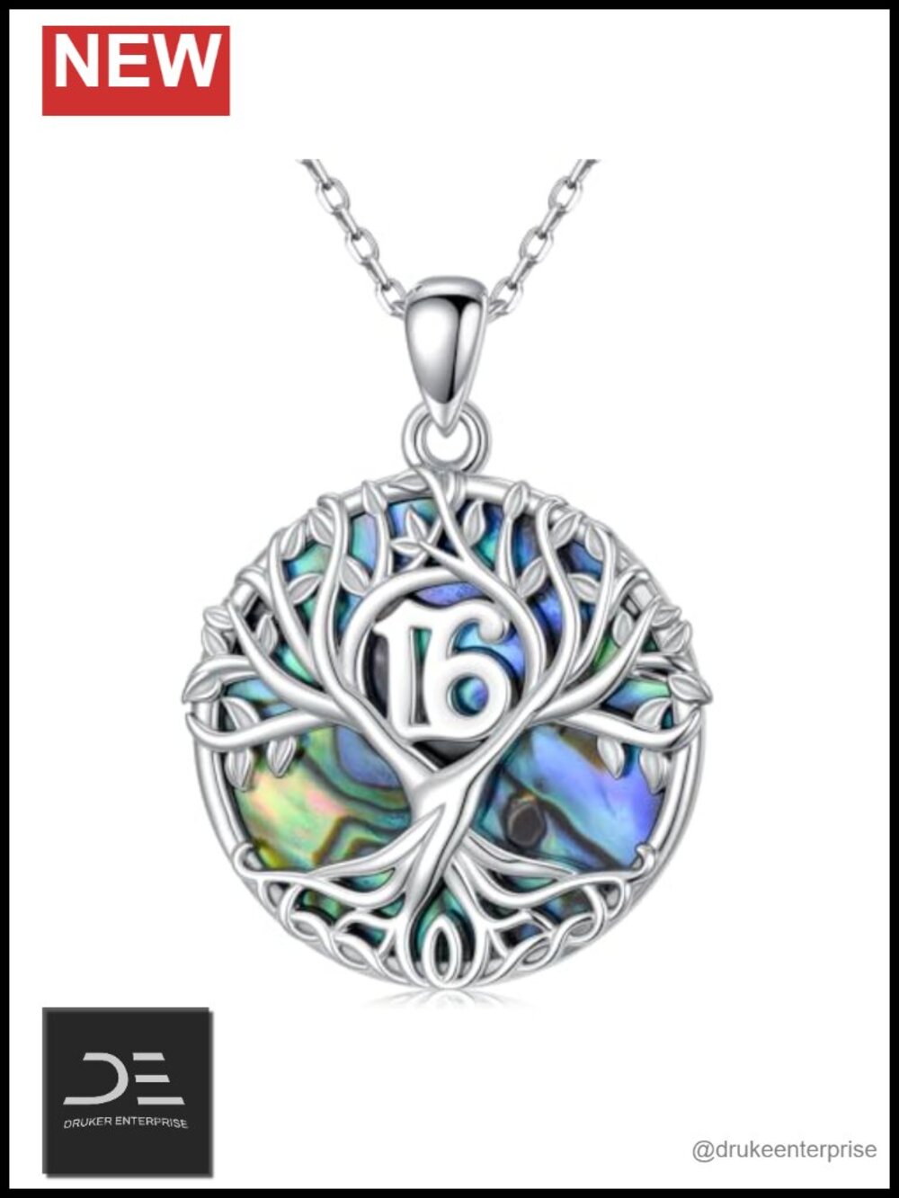 925 Sterling Silver Tree of Life Abalone Shell Pendant Necklace Sweet 16 Gift
